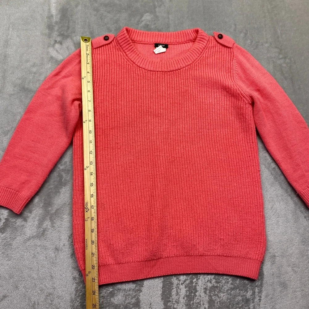 J.‎ Crew Coral Pink 100% Merino Wool Sweater Button Shoulder Detail Size S Boho